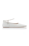 Miu Miu Women's Crystal Ankle Strap Pointed Toe Flats In White
