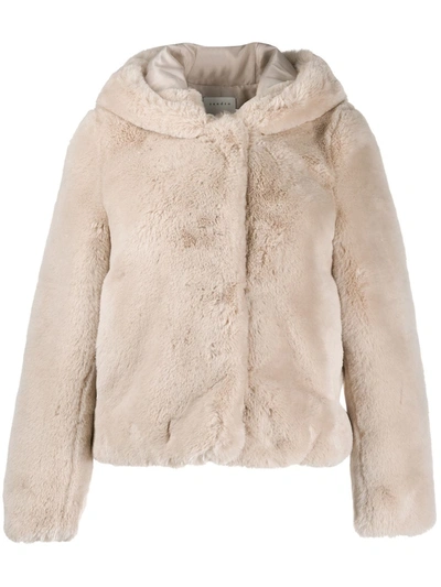 Sandro Mirage Hooded Faux-fur Coat In Ecru