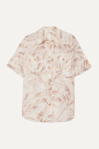 Zimmermann Super Eight Palm-print Semi-sheer Ramie Shirt In Multi