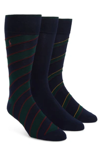 Polo Ralph Lauren Diagonal Stripe Socks - Pack Of 3 In Navy