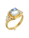 Temple St Clair 18k Yellow Gold High Classic Sugar Loaf Ring With Blue Moonstone & Diamonds