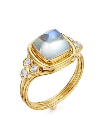 Temple St Clair 18k Yellow Gold High Classic Sugar Loaf Ring With Blue Moonstone & Diamonds