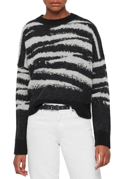 Allsaints Ture Zebra Jacquard Sweater In Ecru White/ Black