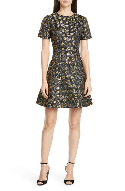 Ted Baker Divwine Floral Metallic Jacquard Fit And Flare Dress In Black