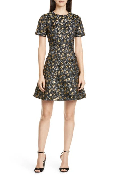 Ted Baker Divwine Floral Metallic Jacquard Fit And Flare Dress In Black |  ModeSens