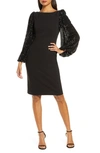 Eliza J Boat Neck Sheath With Sequin Sleeves Dress In Black