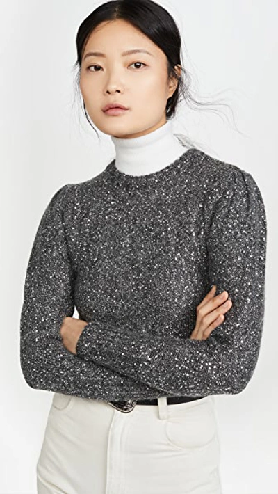 Frame Sequined Puff-sleeve Sweater In Smoke Heather