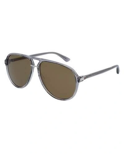 Gucci Translucent Acetate Aviator Sunglasses, Gray