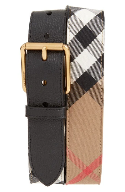 Burberry Men's Grainy Leather House Check Belt In Black