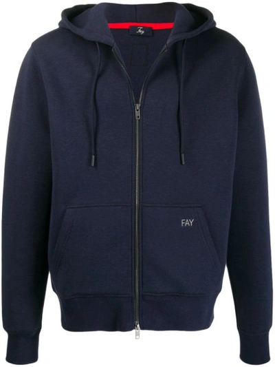 Fay Rubberised Barcode Logo Hoodie In Blue