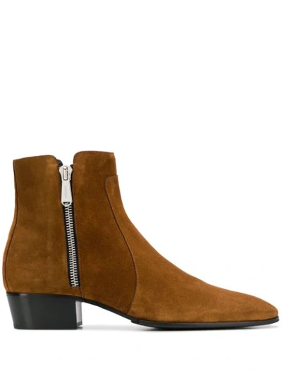 Balmain Mike Suede Ankle Boots In Brown