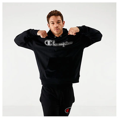 Champion Reverse Weave Chenille Logo Hoodie In Black
