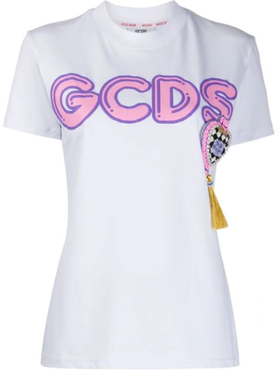 Gcds Women's T-shirt Short Sleeve Crew Neck Round Polly Pocket In White