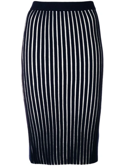 Victoria Victoria Beckham Striped Ribbed Wool Pencil Skirt In Blue