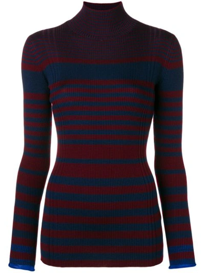 Victoria Victoria Beckham Striped Ribbed Wool-blend Turtleneck Sweater In Blue