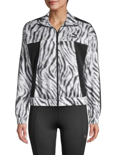 Puma Zebra-print Cropped Jacket In White Black