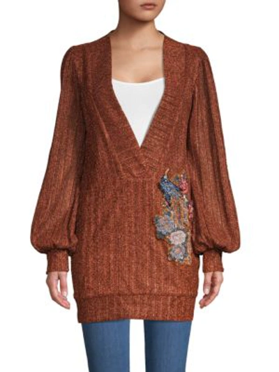 Patbo Plunging V-neck Embroidered Lurex Tunic In Copper