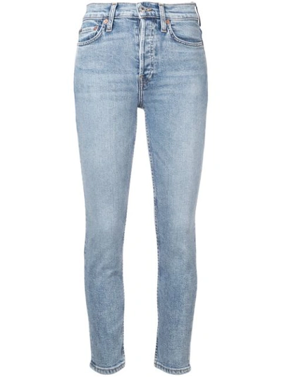 Re/done Ankle Crop Skinny Jeans In Blue