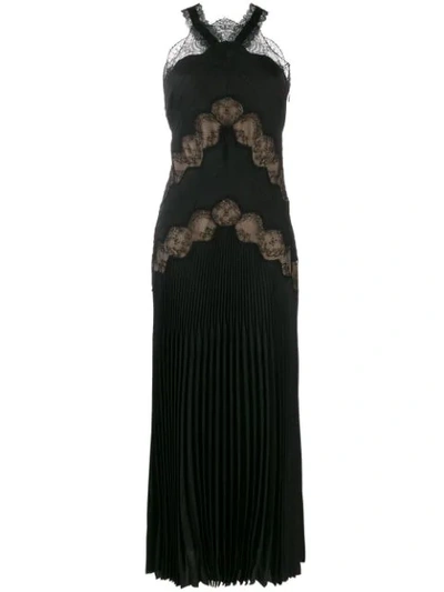 Fendi Lace Insert Pleated Gown In Black