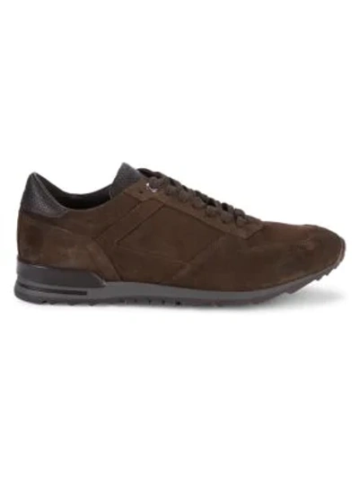 Canali Lace-up Suede Sneakers In Tan