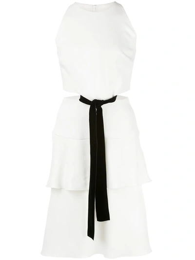 Proenza Schouler Belted Waist Cutout Flared Sleeveless Mini Dress In White