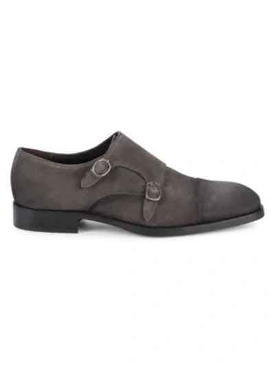 To Boot New York Double Buckle Monk Strap Suede Loafers In Carbon