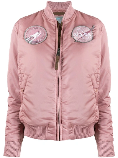 Alpha Industries Nasa Logo Bomber Jacket In Pink