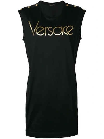 Versace Logo T-shirt Dress In Black