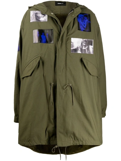 Raf Simons Hooded Mid-length Cotton Blend Parka In Green