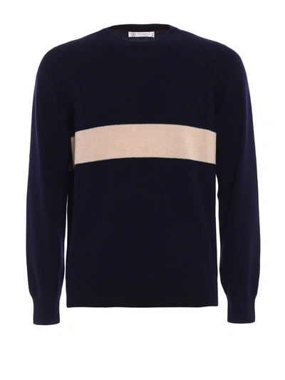 Brunello Cucinelli Contrasting Stripe Cashmere Sweater In Blue