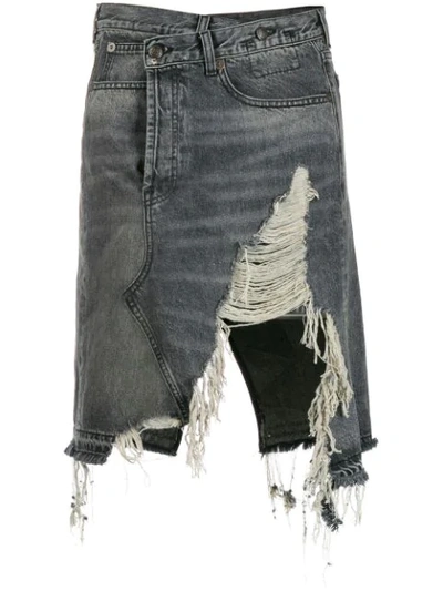 R13 Distressed Crossover Cotton Denim Skirt In Black