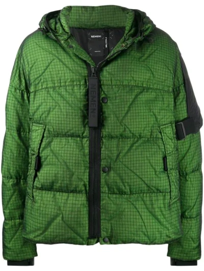 Nemen Hood Nylon Loomit Down Jacket W/armband In Ink Green