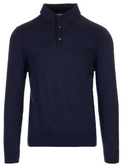 Ermenegildo Zegna Long Sleeve Polo Shirt In Navy