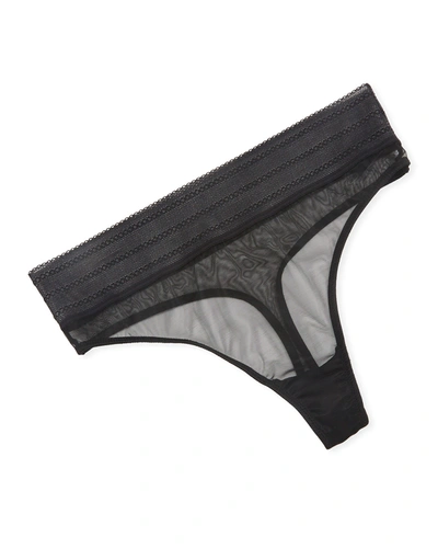 Else Bare Lace-trimmed Tulle Thong In Black