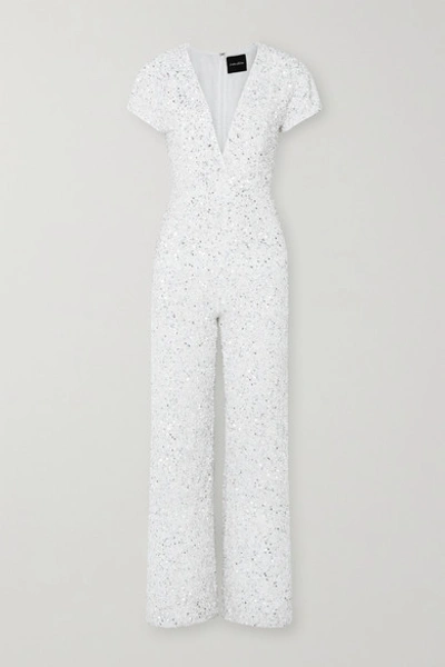 Retroféte Elise Wrap-effect Sequined Georgette Jumpsuit In White