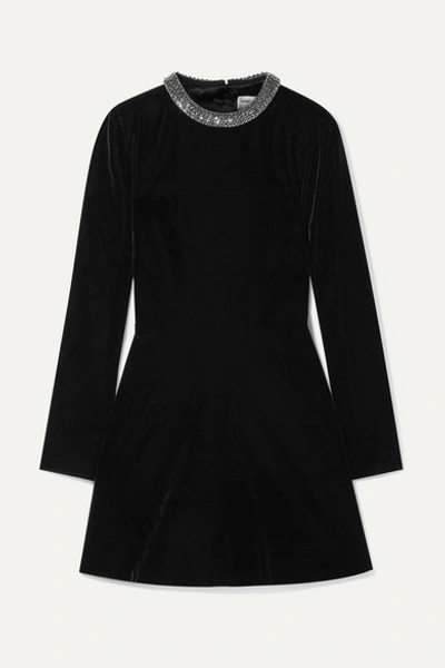 Saint Laurent Cutout Embellished Velvet Mini Dress In Black