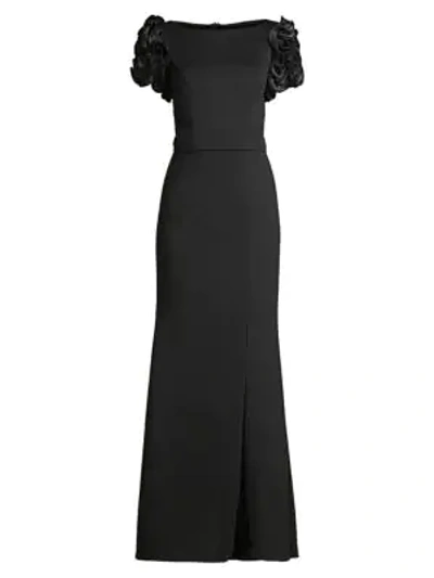 Basix Black Label Women's 3d Floral Sleeve Gown In Black
