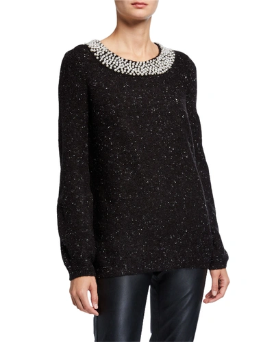 Karl Lagerfeld Embellished Sweater In Black/white