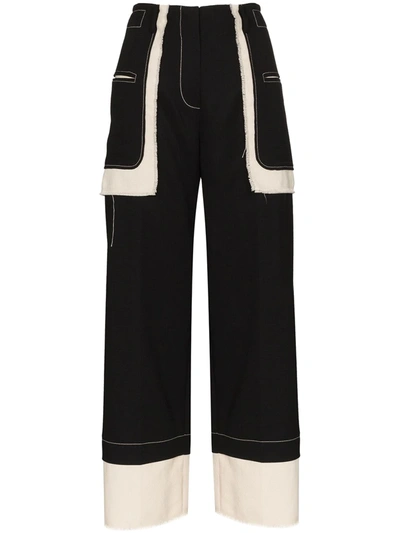 Rejina Pyo Aubrey Cropped Paneled Wool-blend Straight-leg Trousers In Black