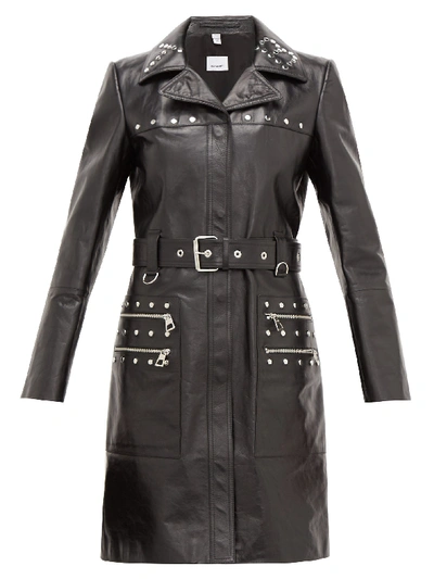 Burberry Harewood Leather Trench Coat In Black