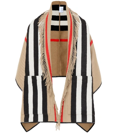 Burberry Icon Stripe Wool And Cashmere Cape In Beige