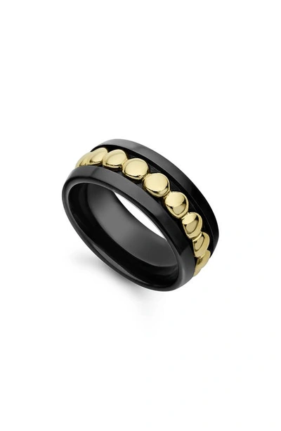 Lagos Meridian 18k Yellow Gold & Black Ceramic Caviar Stacking Ring In Black/gold