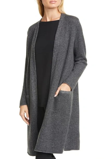 Eileen Fisher Plus Size Long Plaited Lofty Recycled Cashmere Cardigan In Charcoal Moon