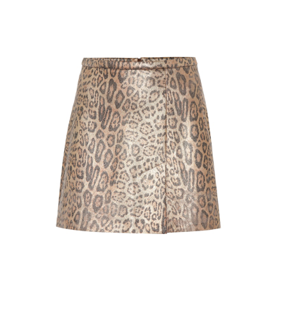 Stouls Santa Leopard-print Suede Miniskirt In Beige