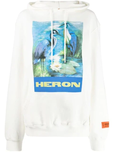 Heron Preston Logo Print Hoodie In White