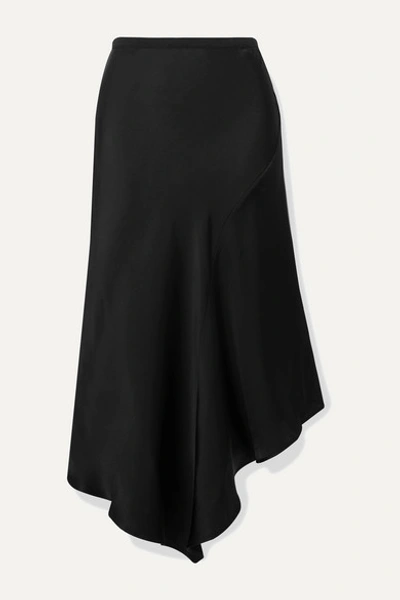 Anine Bing Bailey Asymmetric Silk-satin Midi Skirt In Black