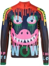 Walter Van Beirendonck Dripping Monster Bike Printed High-neck Jersey Top In Comb. Ll Blue-orange