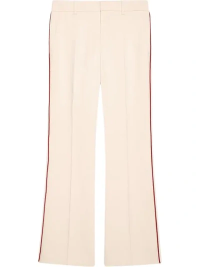 Gucci Contrast Trim Bootcut Trousers In Gold Tone,red,two Tone,white