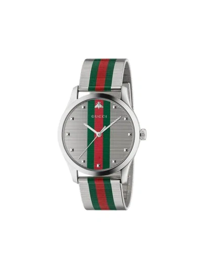 Gucci Ya126284 G-timeless Contemporary Stainless Steel Watch In Green,red,silver Tone