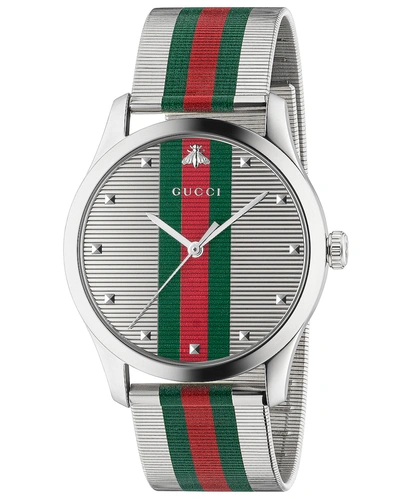 Gucci Ya126284 G-timeless Contemporary Stainless Steel Watch In Red   / Silver